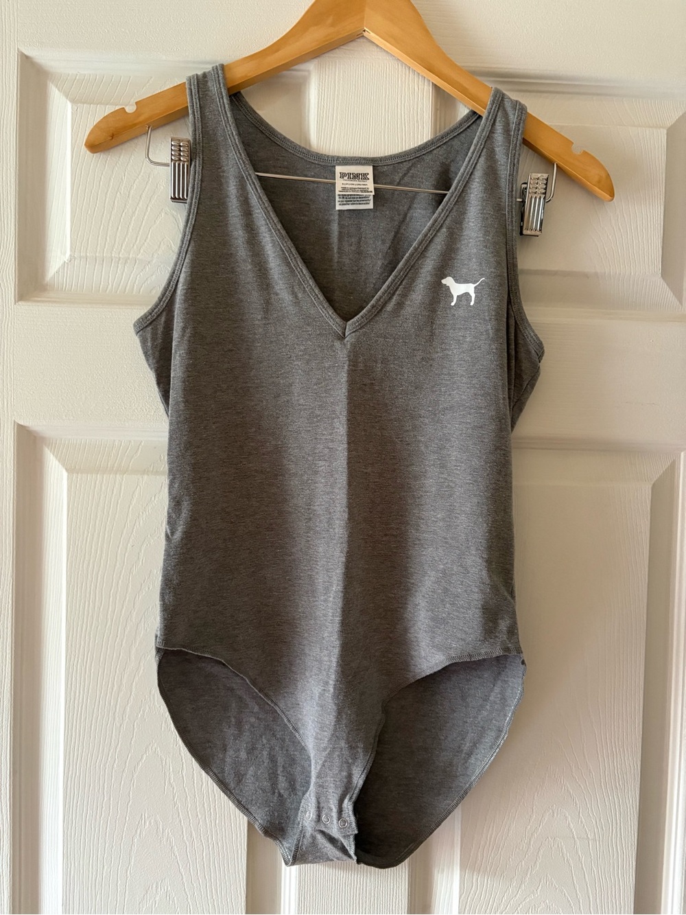 PINK Victoria's Secret Gray V-Neck Bodysuit Tank